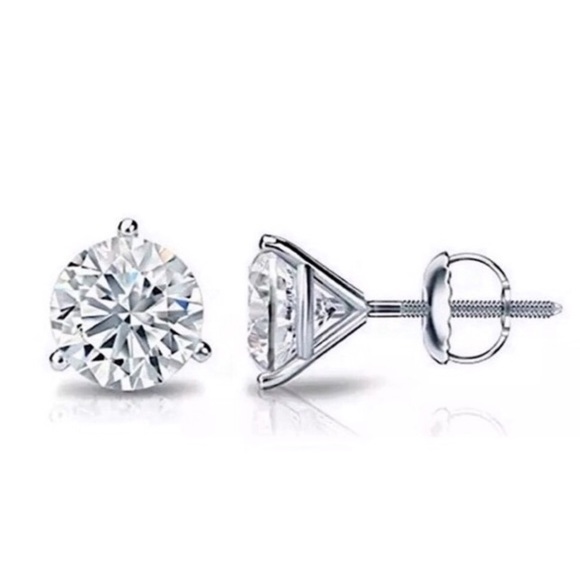 2ct Round Solitaire Screw Back Earrings - Picture 3 of 8